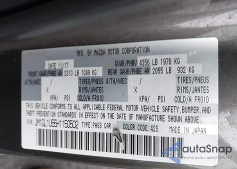 2017 Mazda Mazda6 Sport z USA, uszkodzony, nr VIN JM1GL1U55H1150502